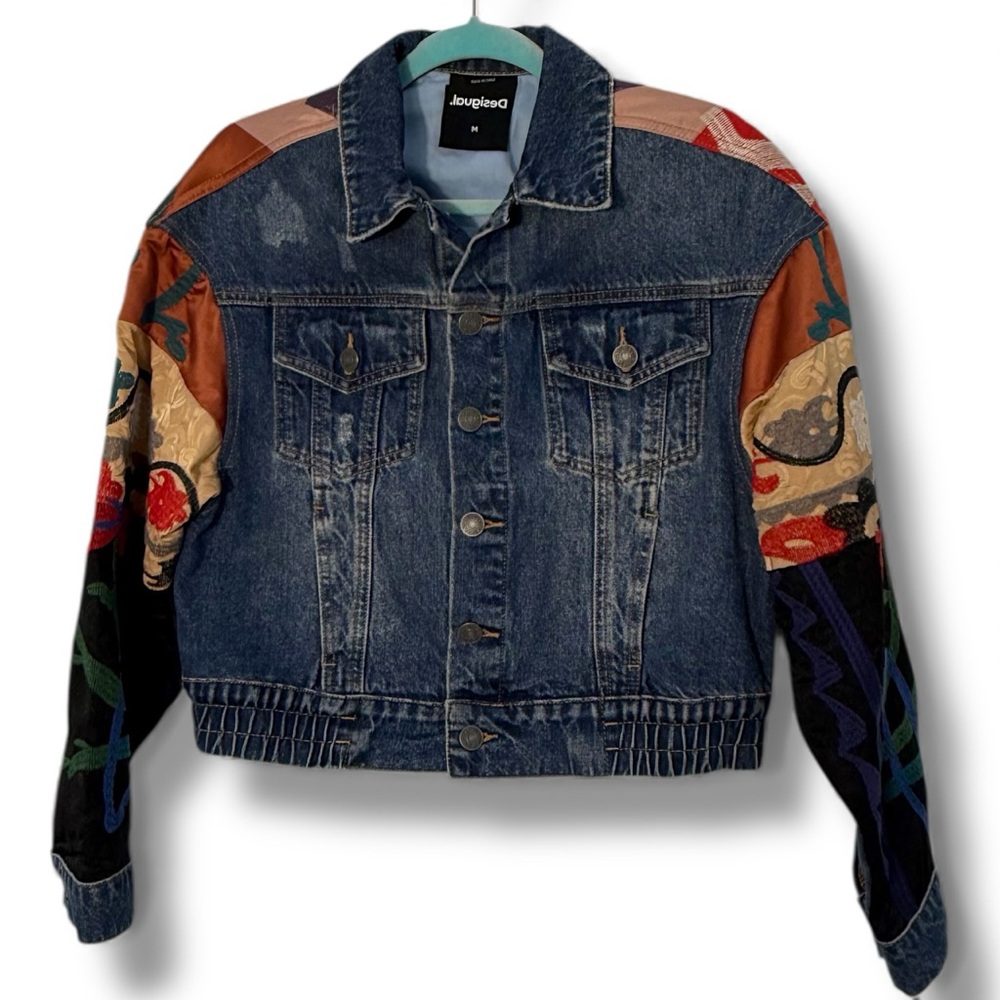 Desigual $269 Multicolor Embroidered Jean Jacket multi pattern high end market - Picture 2 of 11
